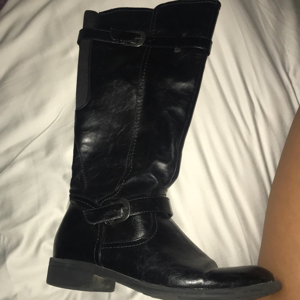 Black leather zip up boots
